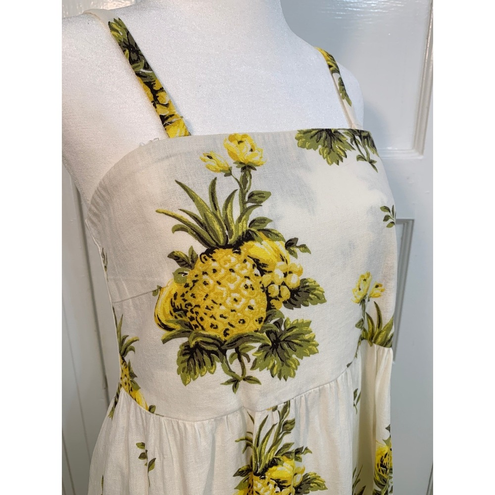Tahari Cream Linen Sundress Pineapple A‎ Line Fit Flare Resort Vacation Size 8 - Picture 3 of 16